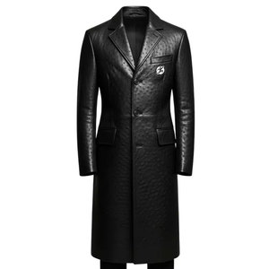 Classic <b>Men's</b> Leather Long Overcoat | Luxury Camel-<b>Filled</b> Winter <b>Jacket</b> Turtleneck Collar Breathable Customized Logo for - Product Image 2