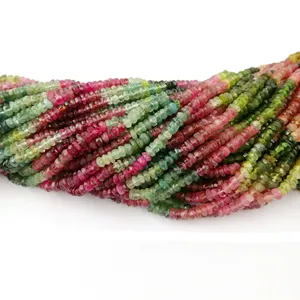 Multi Tourmaline Faceted Rondelle Gemstone Beaded Strands 3-4mm Bead 13 Inch Long Strand Beaded Natural Multi Stone For necklace