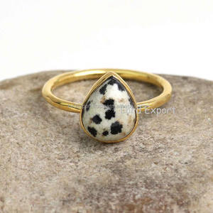 Anillo de oro rosa de 18 quilates de Plata de Ley sólida 925 de alta calidad para mujer, Jaspe dálmata Natural, 12x16mm, ajuste de bisel de pera, joyería - Product Image 5