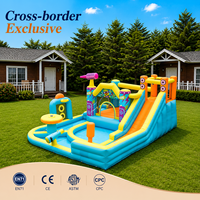 Château gonflable personnalisé OEM, MOQ 100, pour enfants, avec parc aquatique pour 5 enfants, pour jardin, avec toboggan, piscine, structure d'escalade et jeu de lancer d'anneaux