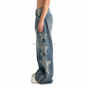 Jean baggy style Y2K à jambe courbée pour homme, en denim vintage délavé, tricoté, hiver, logo personnalisé, coupe ample rétro streetwear - Product Image 4