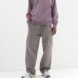 OEM elegante Streetwear personalizar Baggy Fit pierna ancha Multi bolsillo liso Casual y único tela de algodón estilo de la calle hombres Cargo pantalón - Product Image 5