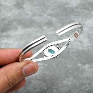 Elegant Sterling Silver <b>Blue</b> <b>Topaz</b> Bangle Exquisite Fine Bangle as a Gift for Her or Mother - Product Image 2
