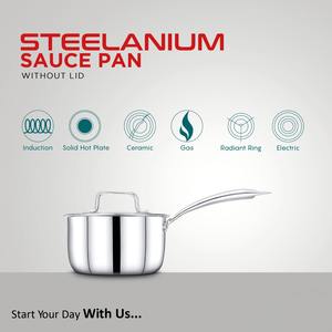 กระทะซอสสแตนเลสพร้อมฝาปิดดีไซน์ทนทานเกรดอาหารทำความสะอาดง่ายสีเงินแปลกใหม่ส่องแสง - Product Image 5