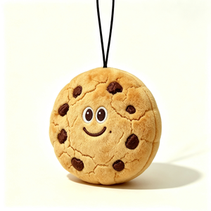 Pochette en peluche personnalisée en forme de cookie aux pépites de chocolat, porte-monnaie rond en peluche en forme de cookie, sac à fermeture éclair en peluche sur le thème de la nourriture - Product Image 1