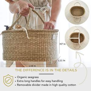 TienPhong venta al por mayor Seagrass bebé pañal Caddy organizador-cesta natural tejida a mano para almacenamiento de guardería y artículos esenciales para bebés - Product Image 5