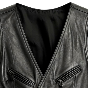 Chaleco de Motocicleta de Cuero Genuino Negro para Hombre, Cierre de Cremallera sin Cuello, Reversible, Impermeable, Transpirable, Ropa Exterior Formal - Product Image 2