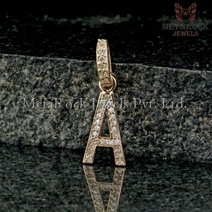 Pave Diamond Initial a <b>Charm</b> Pendant 14k Solid Yellow Gold Jewelry Birthday Gifts Alphabets, <b>Letters</b> - Product Image 3