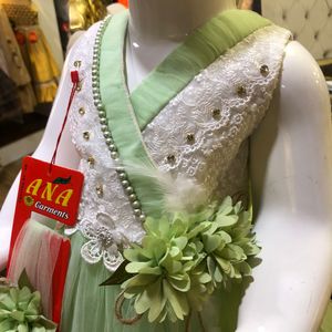 Children's Fancy White Satin <b>Top</b> Frock Unique Design Party Wear for Girls during Spring Season - Product Image 5