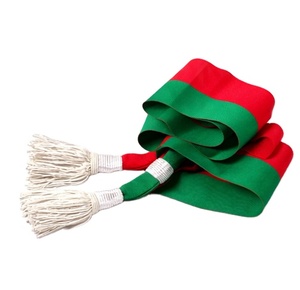 Tricolor <b>Red</b> Green <b>Scarf</b> Sash with Silver Tassel Custom Ceremonial Sash - Product Image 1