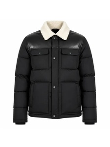 Veste d'hiver décontractée pour homme avec col en sherpa et fermeture éclair, 100% polyester, motif uni, coupe-vent et respirante - Product Image 1