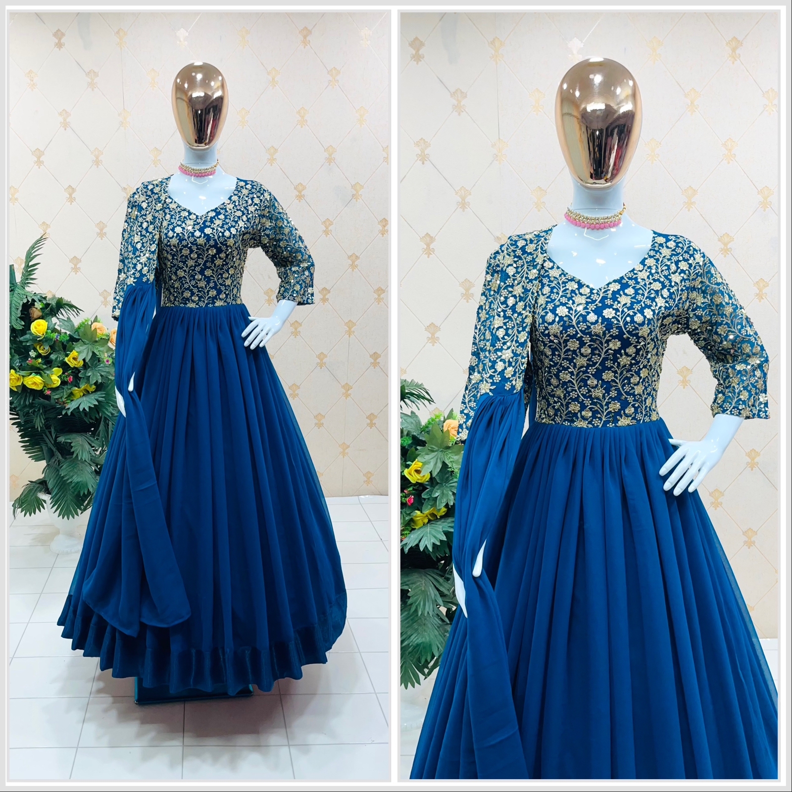 Excellent Quality of Premium Quality Gowns Heavy Embroidery Georgette  Sequins and Thread Embroidery Work for Beautiful Girls| Alibaba.com