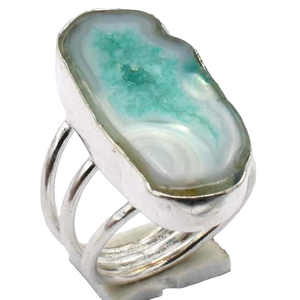 Bague en pierres précieuses Druzy Agate plaquée argent pour femmes, faite à la main, coupe ovale, taille américaine 6-9, lot de bagues fines pour hommes et femmes - Product Image 1