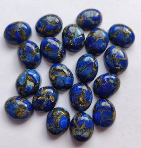 Cabochon ovale 8x10mm en cuivre lapis naturel à dos plat-pierre précieuse de qualité supérieure en cuivre lapis lâche - Product Image 1