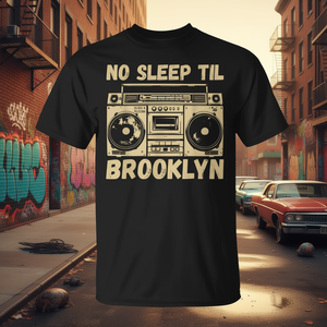 T-shirt promozionale in stile vintage con stampa 'No Sleep Til Brooklyn Retro Boombox' - Product Image 3