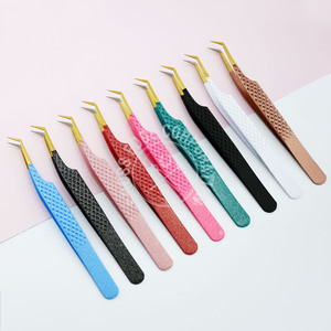 Pinzas con purpurina de 45 grados de etiqueta privada, punta de fibra de acero inoxidable, volumen, extensión de pestañas, aislamiento, pinzas rusas Pantone - Product Image 3