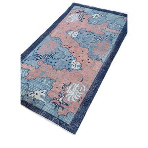 Tapis en laine noué à la main bleu vintage 9x12, motif floral, grande surface pour usage domestique - pour entrée, couloir, pièce rectangulaire Pae-2122 - Product Image 2