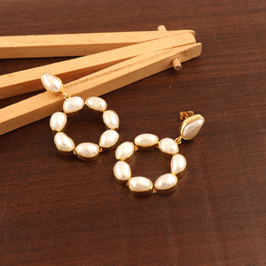 Magnifique Look perle d'eau douce naturelle Multi pierre clou Dangle boucle d'oreille chic plaqué or perle déclaration boucles d'oreilles suspendues - Product Image 3