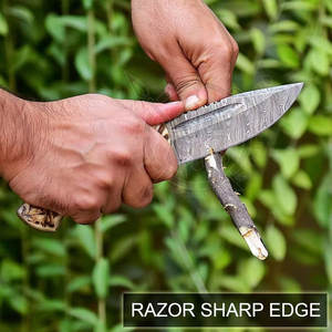 มีดล่าสัตว์เหล็กดามัสกัสทำด้วยมือใบมีดคมสำหรับตั้งแคมป์แบบออกแบบได้ตามต้องการ - Product Image 5