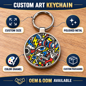 Porte-clés en métal émaillé personnalisé avec logo d'entreprise, art graffiti, OEM ODM, cadeau d'entreprise - Product Image 4