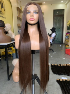 Perruque en cheveux naturels lisses, cuticules alignées, extensions à trame unique, provenant de plusieurs donneurs, avec closure et frontal - Product Image 4