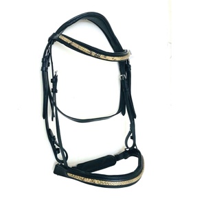 บังเหียนม้าหนังแท้หลากสีสีดำสำหรับม้าบังเหียนหนังงูแบบเต็มขนาด - Product Image 6