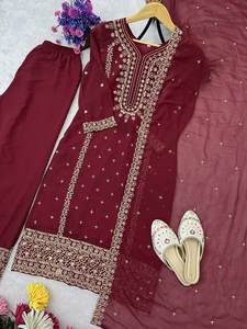 Collection de salwar kameez en georgette brodée avec des travaux de zari lourds et un ensemble de dupatta assorti - Product Image 2