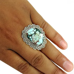 2023 Sterling Silver 925 Ring Fancy Shape Turquoise Gemstone Handmade Indian Rings Silver Exporter From Indian Jewelry