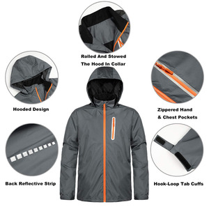 Veste de randonnée imperméable à capuche en polyester haute performance, couleur unie, style urbain, pour hommes - Product Image 3