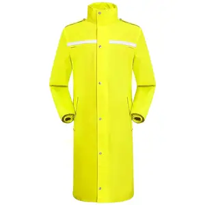 남성과 여성을 위한 탈착식 후드가있는 방수 반사 비옷 옐로우 롱 레인 재킷 야외 필수품