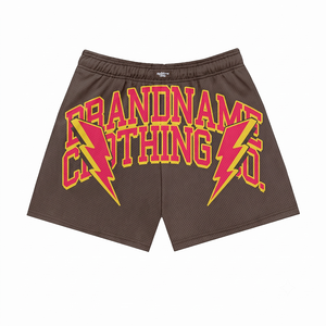Premium 120g 100% Cotton Breathable Quick Dry Mesh <b>Shorts</b> Front Logo Drawstring Closure Lightweight <b>Brown</b> Sports Fitness OEM ODM - Product Image 2