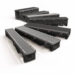 รางระบายน้ำ HDPE รุ่น PROMAX 200 สำหรับภายนอกอาคาร ผลิตในอิตาลี พร้อมตะแกรงเหล็กดัดร่อง F900 ขนาด 18 มม. และชุดเหล็กยึด - Product Image 1