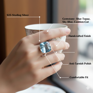 Vente en gros de bagues de fiançailles et de mariage en argent sterling 925, bijoux fins avec topaze bleue et pierre précieuse en quartz, design classique - Product Image 2