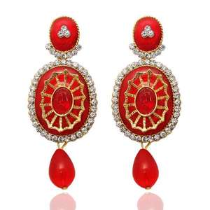 The99Jewel Red Meenakari Pendientes colgantes chapados en oro Fine Stud 1304521 - Product Image 1