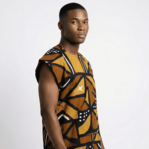 African Bogolan Casual Short Dress Men Handmade Embroidered Linen Cotton Breathable Eco-Friendly Geometric Pattern African - Product Image 3