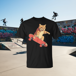 T-shirt con gatto su skateboard, promozionale, moda skateboard - Product Image 3