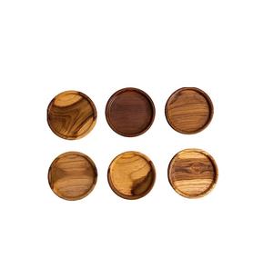 Ensemble de 6 sous-verres en bois au design unique, petite forme ronde pour table de bureau, idéal pour servir des tasses à thé-tapis et tampons - Product Image 1