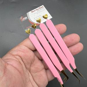 แหนบต่อขนตาเป็นรูปหัวใจทำจากสเตนเลสอย่างยั่งยืนเคลือบผงด้านสีชมพูโลโก้แบบมืออาชีพ - Product Image 4