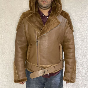 <b>Men's</b> Genuine <b>Leather</b> Hooded Biker <b>Jacket</b> With Fur Lining Clothing Zipper Closure Winter Moto Style Thick Coat <b>Leather</b> <b>Jacket</b> - Product Image 1