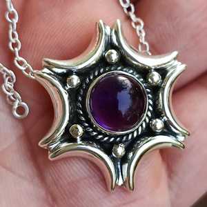Collar de Plata de Ley 925 Hecho a Mano con Piedra de Amatista, Colgante de Gema Natural Púrpura en Forma de Estrella, Regalo de Febrero - Product Image 6