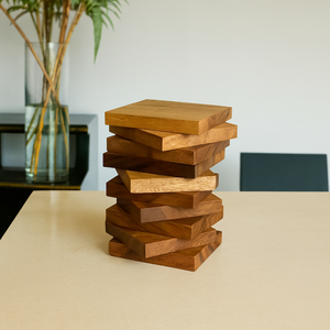 Thick Acacia Wood Coasters | Handcrafted Solid <b>Wooden</b> Drink <b>Mats</b> | Rustic <b>Table</b> Decor - Product Image 1