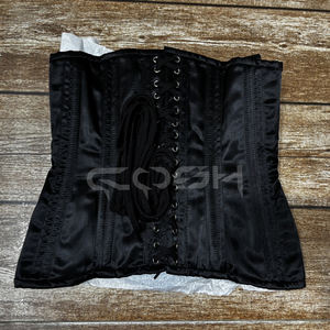 Corset sous-poitrine en satin noir, corset de fitness à armatures en spirale robuste pour le modelage de la taille, avec fermeture à l'avant - Product Image 6