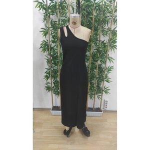 Robe en viscose à deux fils pour femme, sans manches, asymétrique à une épaule avec détail tombant, 35077 - Noir - Product Image 4