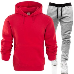 2025 <b>Red</b> Fleece Pullover <b>Hoodie</b> and Black Pants Jogger Suit Tracksuit <b>for</b> Women and <b>Men</b> 100% Cotton Solid Pattern - Product Image 3