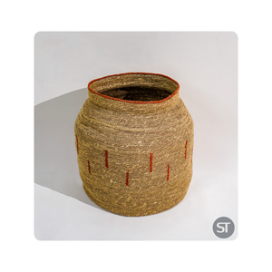 Cesta de algas marinas trenzadas decorativas Cubo de almacenamiento tejido a mano de fibra natural redonda para uso en la sala de estar y organización del hogar - Product Image 3