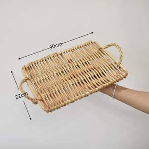 Bandeja de mimbre de bambú hecha a mano, bandeja de mimbre con asa tejida, bandejas de corte de alimentos de pared alta redondas hechas a mano, multiusos - Product Image 6