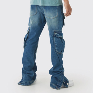 Fabricant en gros de denim, pantalon cargo baggy en denim délavé couleur pierre pour hommes, design personnalisé, coupe droite ample, pantalon cargo en denim - Product Image 2