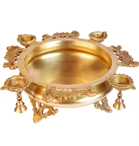 Traditional Brass Urli Bowl Diya Oil <b>Lamp</b> for Home Mandir <b>Floating</b> Flower Decor Weddings Events Temple Pooja Room Decoration - Product Image 1