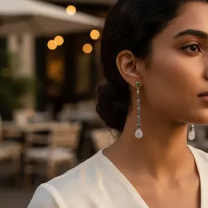 Women's 925 Silver <b>Drop</b> <b>Earrings</b> with Peridot & Moonstone <b>Fashion</b> Jewelry - Product Image 2