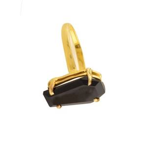 Top Vente 10x17mm Naturel Noir Onyx Gemme Minimaliste Plaqué Or 925 En Argent Sterling Cercueil Forme Anneau pour Femmes Prong - Product Image 3